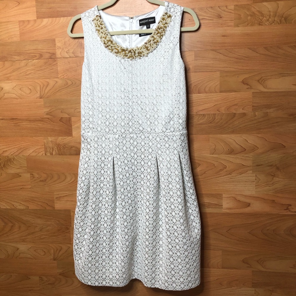 Newport News White and Gold Midi Dress